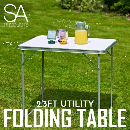SA Products Utility Folding Table - Portable Foldable Table for Camping, Party & Picnic - Lightweight Small Folding Table - Sturdy Outdoor Patio Furniture with Aluminium Frame (2.3ft White) — view 3
