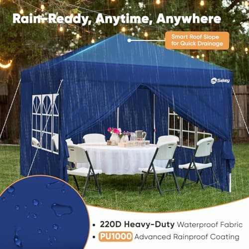 Sekey Pop Up Gazebo with Sides 3m x 3m, Heavy Duty Gazebo with Carry Bag, Instant Setup, Waterproof 1000mm - Marquee Garden Party Tent Outdoor, Navy — view 5