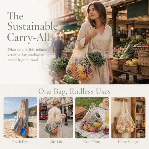 3Pcs Grocery String Bags, Cotton Mesh Reusable Portable String Shopping Bag — view 4