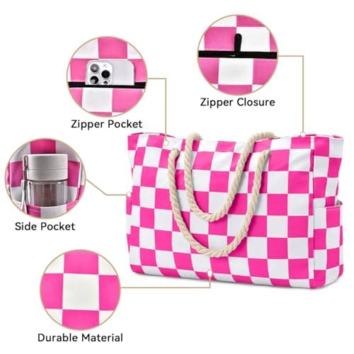 oscaurt Large Beach Bag Tote Bag for Women with Zip Waterproof Shoulder Handbags Casual Weekend Bag for Gym Travel Swimming Saunas — view 5