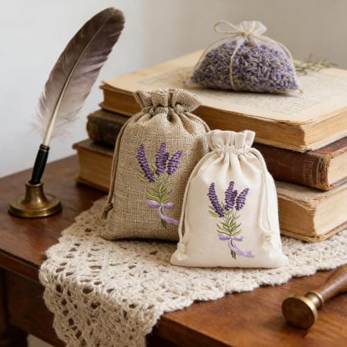 16 Pcs Empty Lavender Sachets, Lavender Bags, Drawstring Fabric Pouches for Aromatherapy, Jute Fabric Drawstring Pouches for Wardrobes Drawers and Moths (10 x 15 cm) — view 5