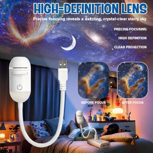 SKJJM 2-in-1 Galaxy Projector Night Light, Star Projector Night Light with 12 Sliding Projection Films, 360° Adjustable Starry Sky Lamp, USB Starry LED Lights for Bedroom Ceiling Car &Home Decoration — view 4