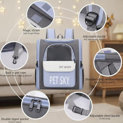 Cat Carrier Backpack, Breathable Pet Backpack for Cat & Small Dog 7 Kg, Foldable Cat Rucksack with Front Zipper Storage & Inner Safety Lead — view 3