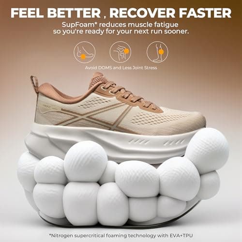 ALLSWIFIT Women's Road Running Shoes Walking Sneakers,Beige/Khaki,6 — view 3