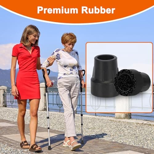 TLLTKOK Rubber Ferrules for Walking Sticks, 4 Pack 19 mm Heavy Duty Rubber Replacement Tips for Canes Crutches Walking Sticks, Non-Slip Extreme Grip Crutch Tips with Metal Inserts — view 6