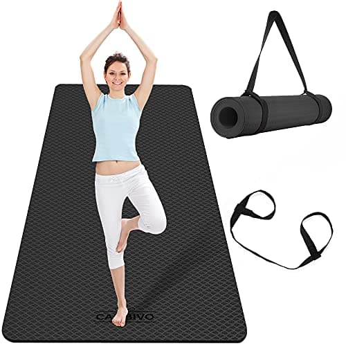 CAMBIVO Extra Wide Yoga Mat for Hardwood Floors & Home HIIT - 81cm Large TPE Exercise Mat with High-Density Cushioning for Sensitive Joints - Non-Slip Fitness Mat for Pilates (Carry Strap Included)