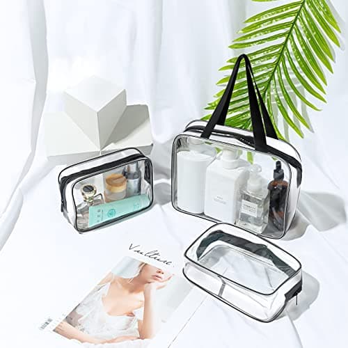 Aucuu Clear Toiletries Bag, 3 Pack PVC Waterproof Toiletries Carry Pouch, TSA Approved Travel Toiletry Bag with Zipper, Multi-Size Cosmetic Makeup Bags for Men, Women and Kids - Travel Business — view 4