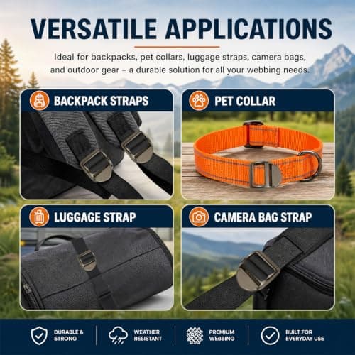 WYRGQIQN 5 PCS Metal Ladder Lock Buckles, 25 mm Inner Width Zinc Alloy Webbing Adjuster Clips, 40 x 31 mm Replacement Strap Buckles for Backpacks, Luggage, Harnesses, Belts and Bag Repair Black — view 5