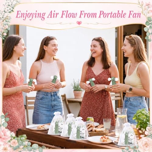 Fumete 24 Sets Wedding Favors for Guests Bulk Mini Fan Handheld Wedding Portable Fan with Thank You Card Gift Bags Battery Operated Small Personal Fans for Bridal Shower Summer Party Favor, Sage Green — view 5