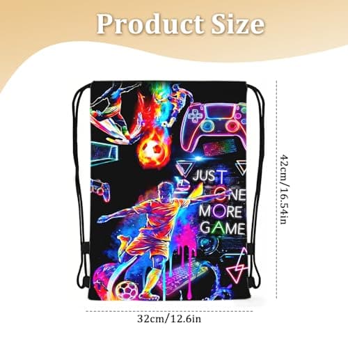 Gamer Drawstring Bag, Neon Football Boys Swimming Bag, Waterproof Gym String Backpack with Large Capacity, Portable Sports Backpack for School, Beach and Camping — view 2