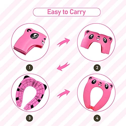 Pejoye Folding Toilet Seat Toddler, Portable Toilet Training Seat for Kids, Foldable Travel Toddler Toilet Seat in ABS Material with 8 Anti Slip Silicon Pads and 1 Carry Bag, Pink Panda — view 3
