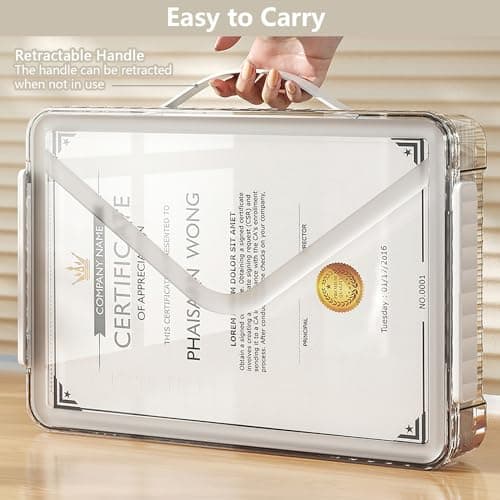 SAYEEC Plastic Storage Box Clear Stackable Storage Bins with Lids and Handle Large Capacity Storage Containers File Protector Case Organizer Portable Project Case for A4 Paper Photo Document Scrapbook — view 5