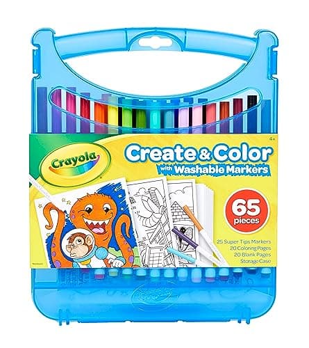 CRAYOLA Create & Color Super Tips Marker Kit, 25 Super Tips Markers, 40 Drawing and Activity Sheets, Plastic Storage Case