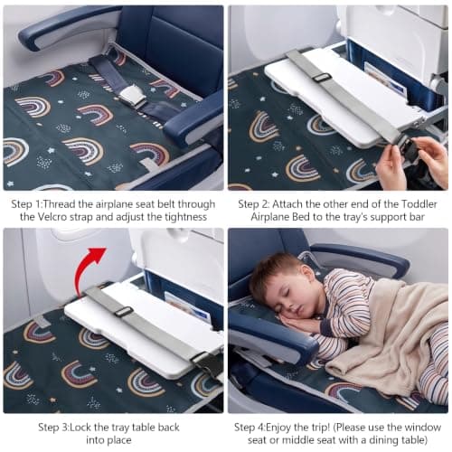 SUPRBIRD Toddler Airplane Bed,76x44.5cm Portable Airplane Seat Extender,Plane Foot Hammock for Kids,Travel Foot Hammock,With storage bag,Footrest for short-haul flights with infants(Blue) — view 3