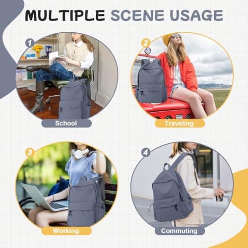 HYC00 School Backpack Womens, Causal Travel School Bags 14 Inch Laptop Backpack Rucksack Bag for Women Teenage Girls Boys Lightweight College Rucksack Water Resistant Bookbag Work Daypack, Blue Purple — view 6