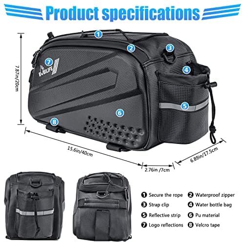 BOBILIFE Bike Trunk Rear Rack Bag - Waterproof Bicycle Travel Expedition Rack Cargo Helmet Carrier Bag with Bottle Holder for Bicycle, E-Bike — view 4