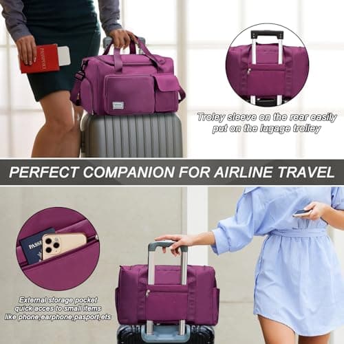 RainFlowwer Travel Duffel Bag Women Men,Sports Gym Bag with Shoes Compartment,Waterproof Travel Bag Overnight Bag with Dry Wet Separated Pocket,Carry Luggage Bag Weekender,Sports,Gym,Travel (Burgundy) — view 5