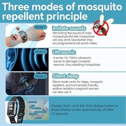 Ultrasonic Mosquito Repellent Bracelet, Rechargeable USB Anti Mosquito Band with Clock Display, DEET-Free Insect Repeller for Kids Adults, Indoor Outdoor Travel Camping, White Black — view 4