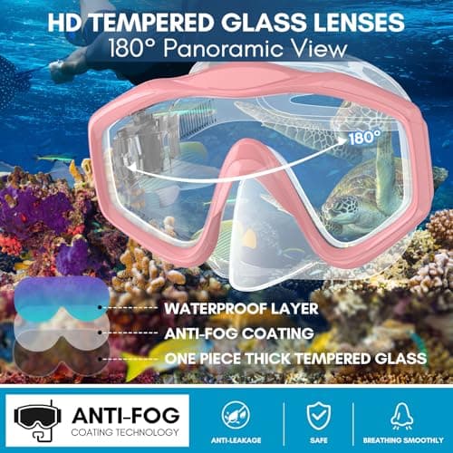 HiiPeak Kids Snorkel Set, Dry Top Snorkel Mask Snorkelling Package, Snorkelling Diving Mask with Breathing Tube Panoramic View Tempered Glass Anti-Fog, Children Swimming Goggles,Snorkeling Gear — view 3