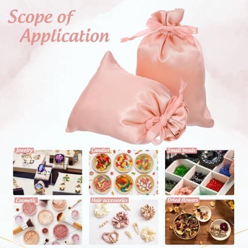 10 Pack Pink Satin Wig Storage Bags with Drawstring for Travel Halloween — view 3