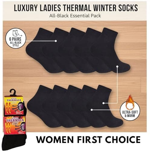 ABUMOR® 3Pairs Winter Thermals Ladies Thermal Socks, Black, Size 4-7, Cold Weather Protection -25°C, 8 Pack (4-7 BLK 3P) — view 4