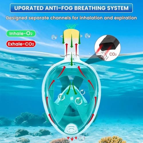 Full Face Snorkelling Mask, 180° Panoramic View Snorkel Gear, Sports Camera Compatible, Anti‑Fog Anti‑Leak Snorkel Mask for Adults & Kids for Beach Holiday (Green, L-XL) — view 2