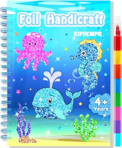 Foil handicraft Book, Art and Craft for Kids-Create Sparkly Ocean Pictures,No Mess Colouring Book,Art & Craft Supplies Kits,DIY Creative Activity Travel Toy Gifts,Ideal Gifts for Girls Boys Ages 4+