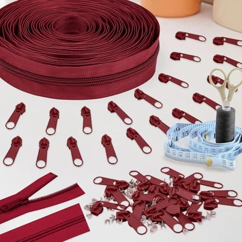 DOITEM #5 Nylon Coil Zippers by The Yard Bulk 10 Yards 9 Meters with 20pcs Zipper Sliders for DIY Sewing Tailor Craft Bag Garment Home Textile (Burgundy, #5) — view 6
