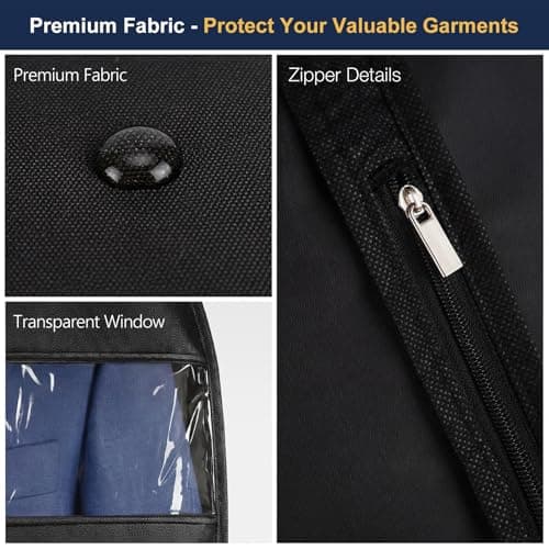 Suit Bags,Foldable Dress Bag,Garment Bags with Clear Window Black Zipper, Dust-Proof Clothes Covers for Home Storage for Coat, Jacket, Clothes F6-YFFCD (Black-1pc) — view 5