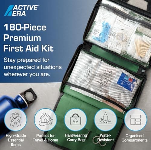 180 Piece Premium First Aid Kit Bag - Includes Eyewash, 2 x Cold (Ice) Packs and Emergency Car Blanket for Home, Office, Caravan, Workplace, Travel — view 2
