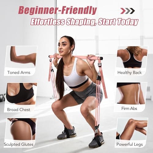 ALongSong Pilates Equipment Pilates Reformer Bar Set With 6 Resistance Bands 20/30/40lbs, Door Anchor & Hook Fitness Equipment for Full-Body Toning & Muscle Building | Home Workout/Gym/Travel Use — view 3