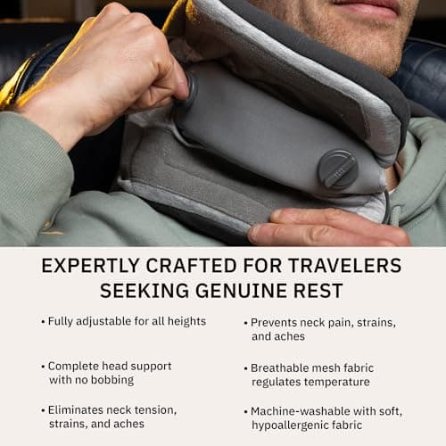 trtl Pillow Plus - Adjustable Neck Pillow for Traveling - Plane Pillow with Foam Padding for Head and Neck Support - Machine Washable - Waterproof Carry Bag - Charcoal — view 3