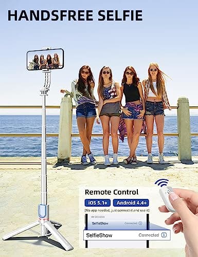 Phone Tripod & Selfie Stick, 41'' Tripod for iphone with Detachable Remote Portable Smartphone Tripods Stand Extendable Travel Selfie Stick for Selfie/Video Recording/Live Stream (White) — view 6