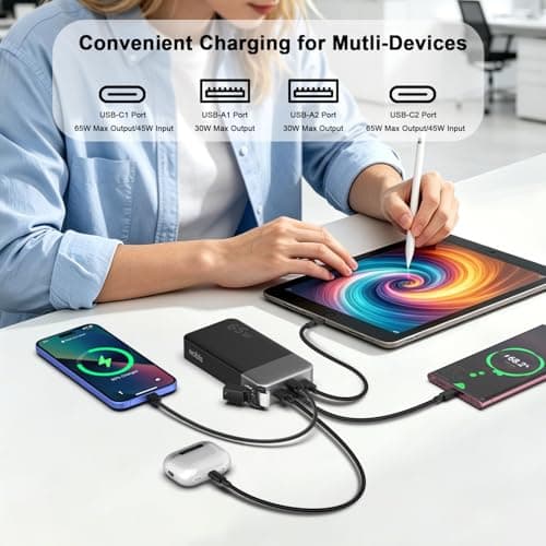 NOBIS Portable Charger 20000mAh 65W Power Bank w/Detachable Cable — view 4