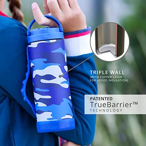 Elemental Iconic 414ml Triple-Wall Insulated Water Bottle with Straw – Sports-Lid & Pop Fidget Handle – Leakproof Stainless Steel Sports Water Bottle for Hot & Cold Drinks – Blue Camo — view 5