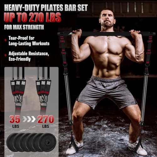 HPYGN Pilates Bar Kit with Resistance Bands, Heavy Multifunctional 270lbs Pilates Equipment for Strength Training, Abs, Back, Arms, Portable Home Gym & Travel Fitness Gear, Exercise Bands for Men — view 5