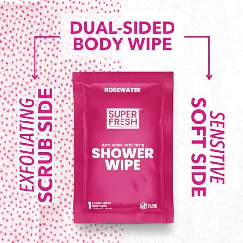 Super Fresh Shower Wipes Large Rosewater Body Wipes for No Rinse Bathing Personal Hygiene Gym Travel or Camping Enriched with Aloe and Vitamin E 10 Individually Wrapped Disposable Sheets — view 3