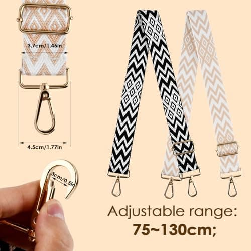CENBEN 2PCS Bag Straps for Handbags, Crossbody Bag Strap with Metal Swivel Hooks, Adjustable Replacement Shoulder Strap Wide Handbag Straps for Crossbody Bag, Luggage, Laptop and Duffle(Black & Beige) — view 2