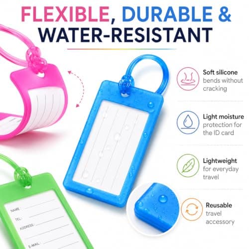 Luggage Tags 10 Pack, Flexible Travel Bag Tags with ID Name Cards and Secure Straps, Colourful Baggage Labels for Suitcase Backpack Hand Luggage Backpacks 10 Colors (10pcs) — view 3