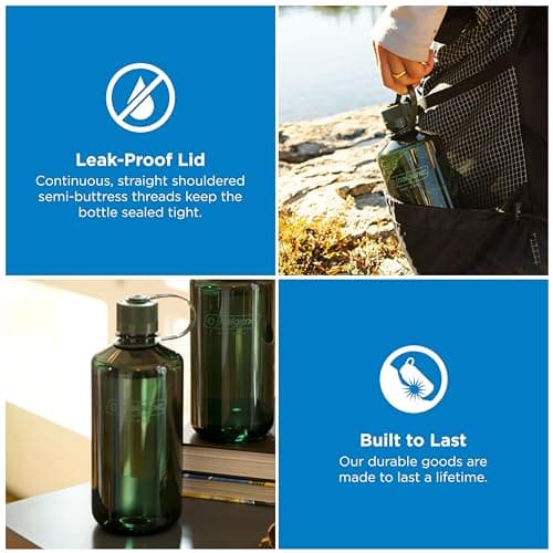 Nalgene Sustain Tritan BPA-Free Water Bottle Made with Material Derived from 50% Plastic Waste, 32 OZ, Narrow Mouth, Jade — view 2