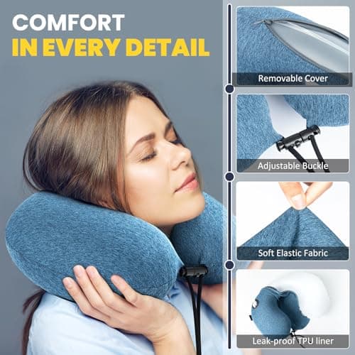 HIKENTURE Inflatable Neck Pillow, 3-Breath Travel Airplane Pillow, Blue — view 3