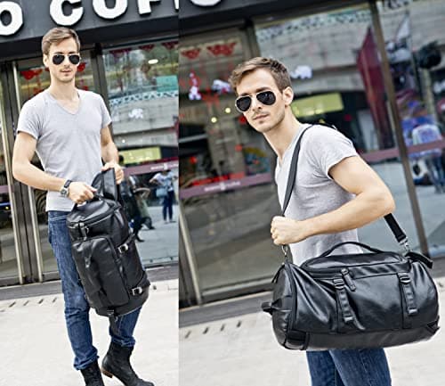 BAOSHA HB-26 3-Ways Leather Men Holdall Weekend Travel Duffel Tote Bag Backpack Shoulder Bags Convertible Travel Hiking Rucksack Overnight Weekender Bag Handbag, red, L, Leather Travel Duffel Bag — view 6