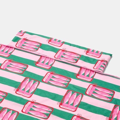 OHS Beach Towels for Adults Sun Lounger, Soft Quick-Dry Absorbent Sardine Stripe Sunbed Towels with Pockets Large Microfibre Beach Towel Summer Holiday Essentials, 75 x 215cm - Pink/Green — view 6