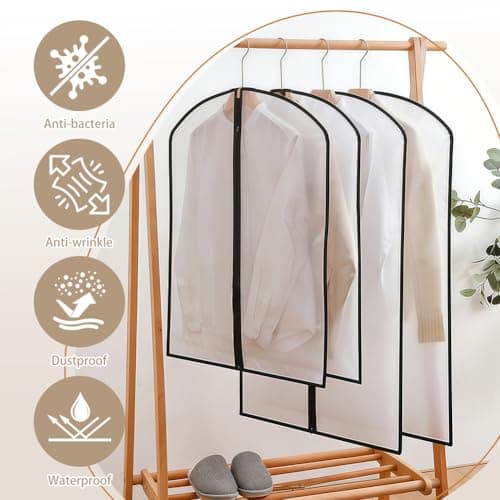 Flintronic 6 Pack Garment Bags, 60 * 140cm(24'' x 55'') Suit Bag, Dress Bags Covers Long, Dustproof Clothes Covers with Zip, Waterproof Garment Bags for Shirts, Coats, Evening Dress — view 4