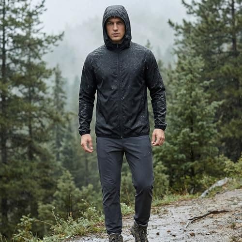 Youkly 2 Pcs Men's Lightweight Waterproof Jacket (M, Black+Grey) — view 2