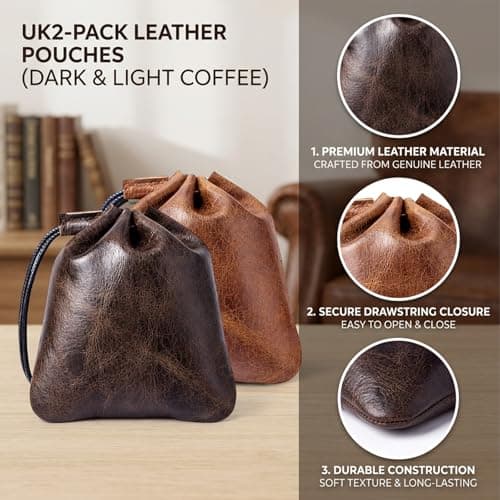 2 Pcs Leather Pouch, Genuine Cowhide Small Drawstring Pouch, Suitable for Carrying Fitness Equipment, Travel Essentials, or Daily Essentials — view 3
