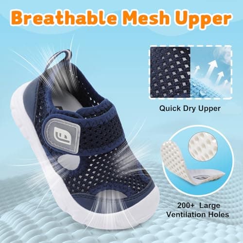 JOINFREE Toddler Aqua Shoes Baby Beach Sandals Non Slip Rubber Sole Quick Dry Mesh Swimming Socks Boys Girls Pool Garden Holiday Nursery First Walking Shoes Wide Fit Navy Blue 5 UK Child — view 4