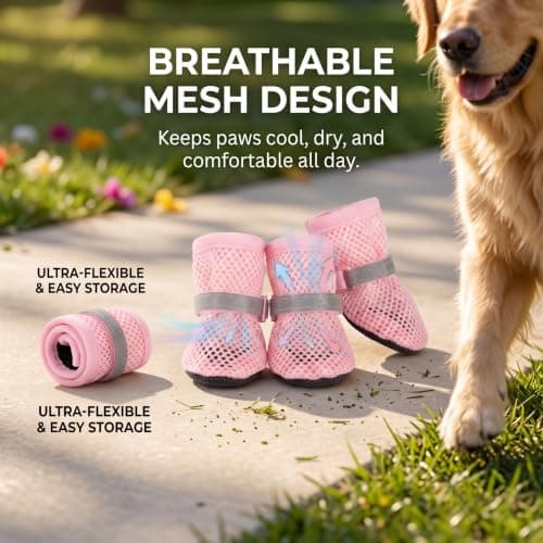 Ameble 4-Pack Breathable Mesh Dog Summer Shoes with Anti-Slip Sole & Reflective Strip, Paw Protective Booties for Outdoor Walking, S — view 3