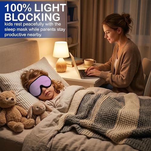 3D Sleep Mask for Kids, Light Block Sleeping Blindfold Memory Foam Contoured Eye Mask for Sleep, Adjustable Strap Eye Cover and Travel Sleep Mask for Boys Girls Pink — view 3