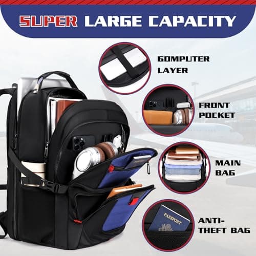 Z-MGKISS Extra Large Travel Backpack, 17.3" TSA-Approved Rucksack with USB Port, Anti-Theft Business & College Bag Fits 17" Laptop, Dark Blue — view 3